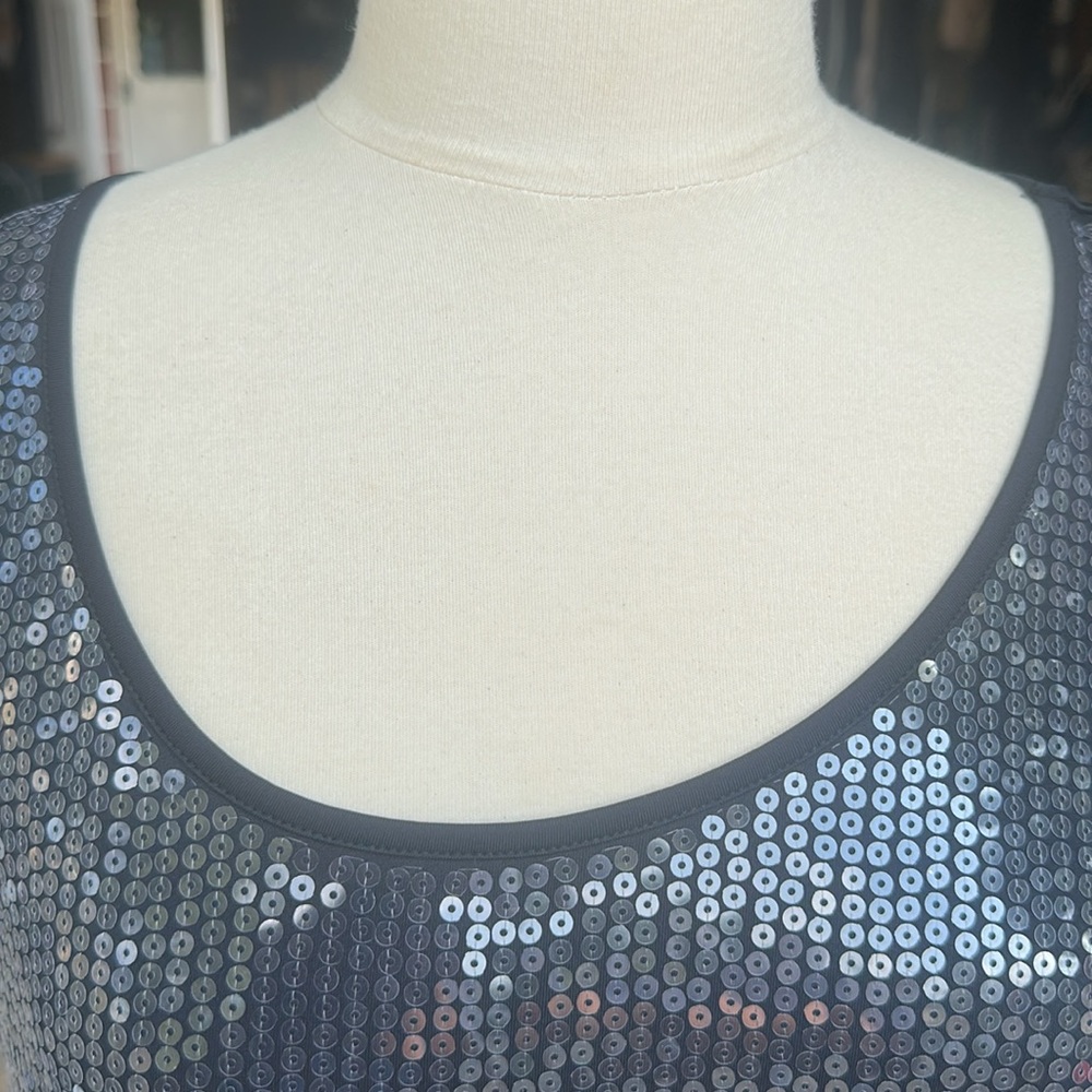 Joan Rivers Sequin Stretch Tank Black L Sleeveless Shell Scoop Neck Cocktail NEW - Picture 3 of 5